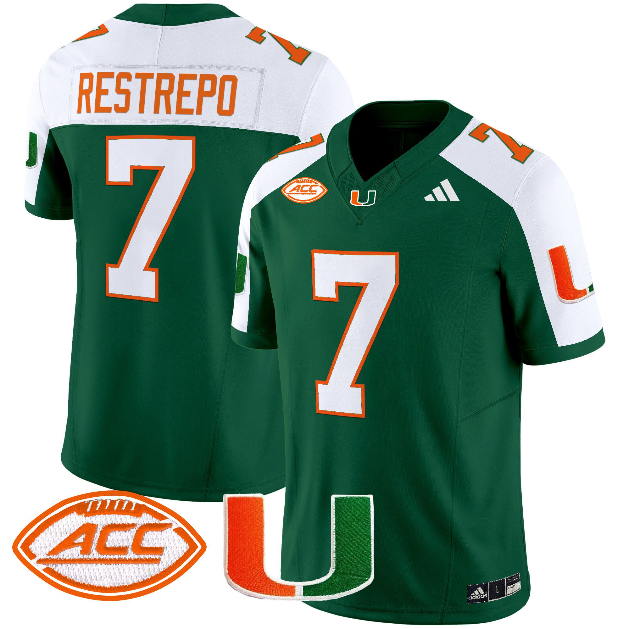 Men Miami Hurricanes #7 Restrepo Green 2024 Vapor Limited NCAA Jersey->ncaa teams->NCAA Jersey
